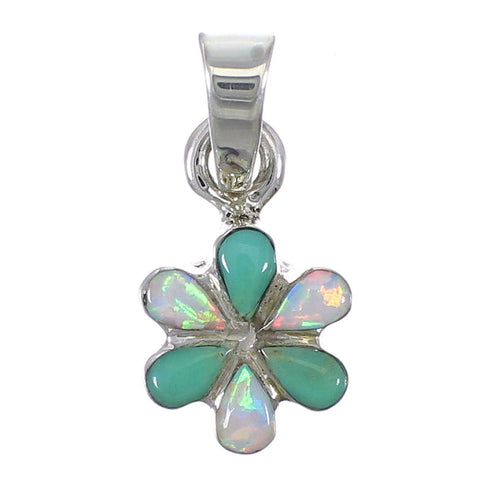 Sterling Silver Turquoise Opal Flower Pendant YX77573